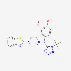 molecular formula C25H31N7O2S B1198751 4-[[4-(1,3-Benzothiazol-2-yl)-1-piperazinyl]-[1-(2-methylbutan-2-yl)-5-tetrazolyl]methyl]-2-methoxyphenol 