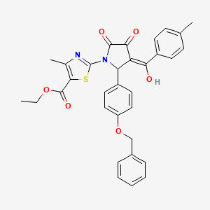 molecular formula C32H28N2O6S B11987620 Ethyl 2-[2-[4-(benzyloxy)phenyl]-4-hydroxy-3-(4-methylbenzoyl)-5-oxo-2,5-dihydro-1H-pyrrol-1-YL]-4-methyl-1,3-thiazole-5-carboxylate 