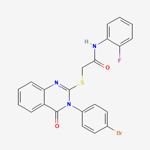 molecular formula C22H15BrFN3O2S B11987656 2-{[3-(4-bromophenyl)-4-oxo-3,4-dihydroquinazolin-2-yl]sulfanyl}-N-(2-fluorophenyl)acetamide 