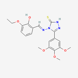 molecular formula C20H22N4O5S B11987718 2-ethoxy-6-((E)-{[3-mercapto-5-(3,4,5-trimethoxyphenyl)-4H-1,2,4-triazol-4-yl]imino}methyl)phenol 