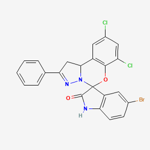 molecular formula C23H14BrCl2N3O2 B11987755 5'-Bromo-7,9-dichloro-2-phenyl-1,10b-dihydrospiro[benzo[e]pyrazolo[1,5-c][1,3]oxazine-5,3'-indolin]-2'-one CAS No. 303104-48-5