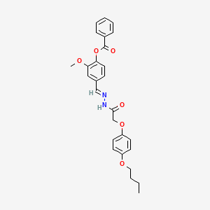 molecular formula C27H28N2O6 B11987787 4-(2-((4-Butoxyphenoxy)acetyl)carbohydrazonoyl)-2-methoxyphenyl benzoate CAS No. 303087-64-1