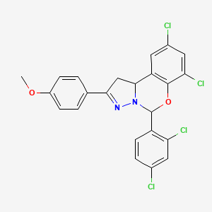 molecular formula C23H16Cl4N2O2 B11987846 7,9-Dichloro-5-(2,4-dichlorophenyl)-2-(4-methoxyphenyl)-1,10b-dihydropyrazolo[1,5-c][1,3]benzoxazine CAS No. 303059-62-3