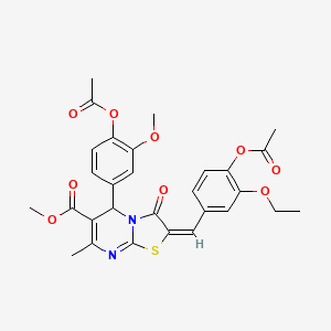 molecular formula C29H28N2O9S B11987851 methyl (2E)-2-[4-(acetyloxy)-3-ethoxybenzylidene]-5-[4-(acetyloxy)-3-methoxyphenyl]-7-methyl-3-oxo-2,3-dihydro-5H-[1,3]thiazolo[3,2-a]pyrimidine-6-carboxylate 