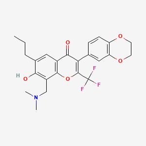 molecular formula C24H24F3NO5 B11987984 3-(2,3-dihydro-1,4-benzodioxin-6-yl)-8-[(dimethylamino)methyl]-7-hydroxy-6-propyl-2-(trifluoromethyl)-4H-chromen-4-one 