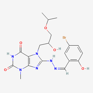 molecular formula C19H23BrN6O5 B11988072 5-Bromo-2-hydroxybenzaldehyde [7-(2-hydroxy-3-isopropoxypropyl)-3-methyl-2,6-dioxo-2,3,6,7-tetrahydro-1H-purin-8-YL]hydrazone 