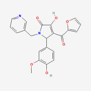 molecular formula C22H18N2O6 B11988184 (4E)-4-[furan-2-yl(hydroxy)methylidene]-5-(4-hydroxy-3-methoxyphenyl)-1-(pyridin-3-ylmethyl)pyrrolidine-2,3-dione 