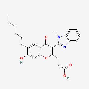 3-[6-hexyl-7-hydroxy-3-(1-methyl-1H-benzimidazol-2-yl)-4-oxo-4H-chromen-2-yl]propanoic acid