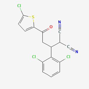 molecular formula C16H9Cl3N2OS B11988246 2-(3-(5-Chloro-2-thienyl)-1-(2,6-dichlorophenyl)-3-oxopropyl)malononitrile CAS No. 302904-32-1