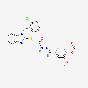 molecular formula C26H23ClN4O4S B11988253 4-{(E)-[({[1-(2-Chlorobenzyl)-1H-benzimidazol-2-YL]sulfanyl}acetyl)hydrazono]methyl}-2-methoxyphenyl acetate 