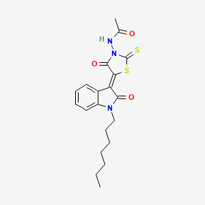 N-[(5Z)-5-(1-heptyl-2-oxo-1,2-dihydro-3H-indol-3-ylidene)-4-oxo-2-thioxo-1,3-thiazolidin-3-yl]acetamide