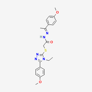 molecular formula C22H25N5O3S B11988402 2-{[4-ethyl-5-(4-methoxyphenyl)-4H-1,2,4-triazol-3-yl]thio}-N'-[(E)-1-(4-methoxyphenyl)ethylidene]acetohydrazide 