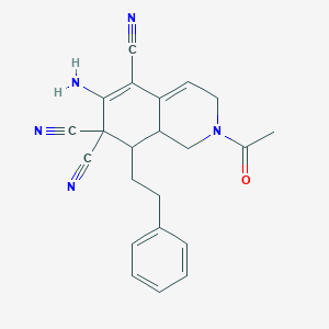 molecular formula C22H21N5O B1198842 2-乙酰基-6-氨基-8-(2-苯乙基)-1,3,8,8a-四氢异喹啉-5,7,7-三腈 