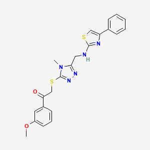 molecular formula C22H21N5O2S2 B1198845 1-(3-甲氧基苯基)-2-[[4-甲基-5-[[(4-苯基-2-噻唑基)氨基]甲基]-1,2,4-三唑-3-基]硫代]乙酮 