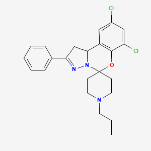 molecular formula C23H25Cl2N3O B11988532 7,9-Dichloro-2-phenyl-1'-propyl-1,10b-dihydrospiro[benzo[e]pyrazolo[1,5-c][1,3]oxazine-5,4'-piperidine] CAS No. 303095-29-6