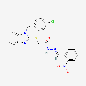 molecular formula C23H18ClN5O3S B11988789 2-{[1-(4-chlorobenzyl)-1H-benzimidazol-2-yl]sulfanyl}-N'-[(E)-(2-nitrophenyl)methylidene]acetohydrazide 