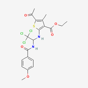 Ethyl 5-acetyl-4-methyl-2-({2,2,2-trichloro-1-[(4-methoxybenzoyl)amino]ethyl}amino)-3-thiophenecarboxylate