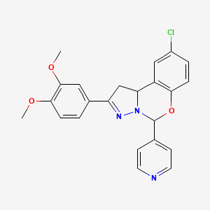 molecular formula C23H20ClN3O3 B11989225 9-Chloro-2-(3,4-dimethoxyphenyl)-5-(4-pyridinyl)-1,10B-dihydropyrazolo[1,5-C][1,3]benzoxazine 