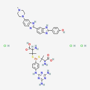 molecular formula C44H56AsCl3N14O5S2 B1198953 (2S)-2-amino-3-[(1-amino-1-carboxy-2-methylpropan-2-yl)sulfanyl-[4-[(4,6-diamino-1,3,5-triazin-2-yl)amino]phenyl]arsanyl]sulfanyl-3-methylbutanoic acid;4-[6-[6-(4-methylpiperazin-1-yl)-1H-benzimidazol-2-yl]-1H-benzimidazol-2-yl]phenol;trihydrochloride CAS No. 62570-11-0