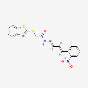 molecular formula C18H14N4O3S2 B11989535 2-(1,3-benzothiazol-2-ylsulfanyl)-N'-[(1E,2E)-3-(2-nitrophenyl)prop-2-en-1-ylidene]acetohydrazide CAS No. 307975-71-9