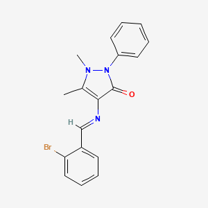 molecular formula C18H16BrN3O B11989586 4-((2-Bromo-benzylidene)-amino)-1,5-dimethyl-2-phenyl-1,2-dihydro-pyrazol-3-one 