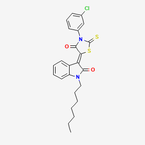 molecular formula C24H23ClN2O2S2 B11989656 (3Z)-3-[3-(3-chlorophenyl)-4-oxo-2-thioxo-1,3-thiazolidin-5-ylidene]-1-heptyl-1,3-dihydro-2H-indol-2-one 