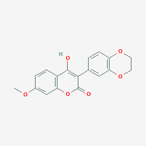 molecular formula C18H14O6 B11989758 3-(2,3-dihydro-1,4-benzodioxin-6-yl)-4-hydroxy-7-methoxy-2H-chromen-2-one 