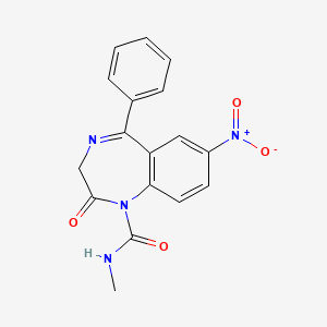 molecular formula C17H14N4O4 B1198979 2,3-Dihydro-N-methyl-7-nitro-2-oxo-5-phenyl-1H-1,4-benzodiazepine-1-carboxamide CAS No. 27016-91-7