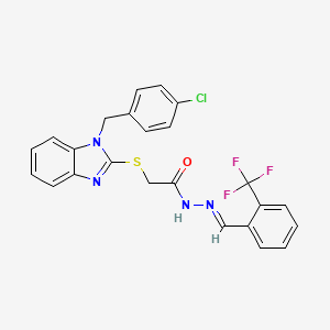 molecular formula C24H18ClF3N4OS B11989944 2-{[1-(4-chlorobenzyl)-1H-benzimidazol-2-yl]sulfanyl}-N'-{(E)-[2-(trifluoromethyl)phenyl]methylidene}acetohydrazide 