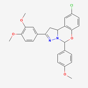 molecular formula C25H23ClN2O4 B11989976 9-Chloro-2-(3,4-dimethoxyphenyl)-5-(4-methoxyphenyl)-1,10B-dihydropyrazolo[1,5-C][1,3]benzoxazine 