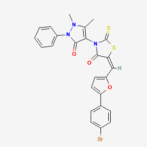 (5E)-5-{[5-(4-bromophenyl)furan-2-yl]methylidene}-3-(1,5-dimethyl-3-oxo-2-phenyl-2,3-dihydro-1H-pyrazol-4-yl)-2-thioxo-1,3-thiazolidin-4-one