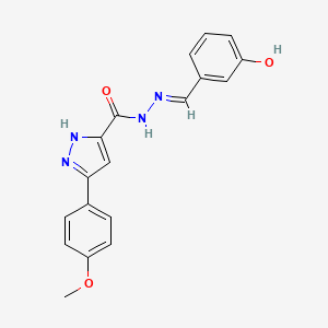 molecular formula C18H16N4O3 B11990044 N'-[(E)-(3-hydroxyphenyl)methylidene]-3-(4-methoxyphenyl)-1H-pyrazole-5-carbohydrazide 