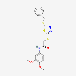 molecular formula C19H19N3O3S3 B11990242 2-{[5-(benzylsulfanyl)-1,3,4-thiadiazol-2-yl]sulfanyl}-N-(3,4-dimethoxyphenyl)acetamide 