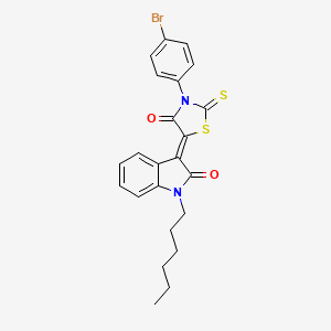 molecular formula C23H21BrN2O2S2 B11990366 (3Z)-3-[3-(4-bromophenyl)-4-oxo-2-thioxo-1,3-thiazolidin-5-ylidene]-1-hexyl-1,3-dihydro-2H-indol-2-one 