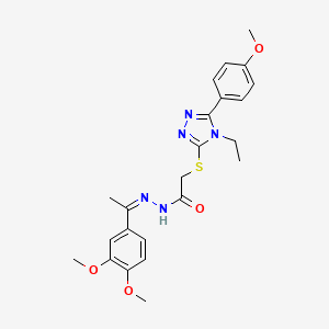 molecular formula C23H27N5O4S B11990545 N-[(Z)-1-(3,4-dimethoxyphenyl)ethylideneamino]-2-[[4-ethyl-5-(4-methoxyphenyl)-1,2,4-triazol-3-yl]sulfanyl]acetamide CAS No. 303102-93-4