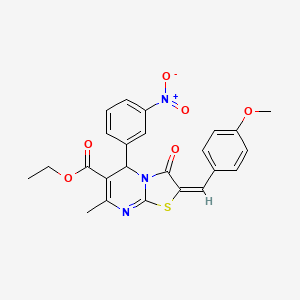 molecular formula C24H21N3O6S B11990593 ethyl (2E)-2-(4-methoxybenzylidene)-7-methyl-5-(3-nitrophenyl)-3-oxo-2,3-dihydro-5H-[1,3]thiazolo[3,2-a]pyrimidine-6-carboxylate 