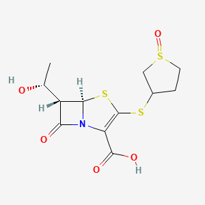 molecular formula C12H15NO5S3 B1199095 4-Thia-1-azabicyclo[3.2.0]hept-2-ene-2-carboxylicacid,6-[(1R)-1-hydroxyethyl]-7-oxo-3-[[(1R,3S)-tetrahydro-1-oxido-3-thienyl]thio]-,(5R,6S)- 