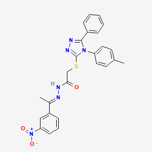 molecular formula C25H22N6O3S B11991050 2-{[4-(4-methylphenyl)-5-phenyl-4H-1,2,4-triazol-3-yl]sulfanyl}-N'-[(1E)-1-(3-nitrophenyl)ethylidene]acetohydrazide 