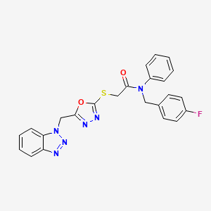 molecular formula C24H19FN6O2S B1199115 2-[[5-(1-benzotriazolylmethyl)-1,3,4-oxadiazol-2-yl]thio]-N-[(4-fluorophenyl)methyl]-N-phenylacetamide 