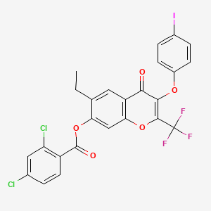 molecular formula C25H14Cl2F3IO5 B11991283 6-Ethyl-3-(4-iodophenoxy)-4-oxo-2-(trifluoromethyl)-4H-chromen-7-yl 2,4-dichlorobenzoate CAS No. 303093-85-8