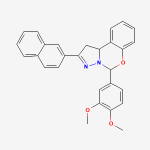 molecular formula C28H24N2O3 B11991825 5-(3,4-Dimethoxyphenyl)-2-(naphthalen-2-yl)-5,10b-dihydro-1H-benzo[e]pyrazolo[1,5-c][1,3]oxazine CAS No. 303060-05-1