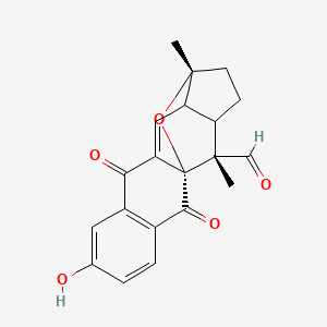 molecular formula C20H18O5 B1199184 (1S,16R,18S)-6-hydroxy-16,18-dimethyl-2,9-dioxo-17-oxapentacyclo[11.4.1.01,10.03,8.012,16]octadeca-3(8),4,6,10-tetraene-18-carbaldehyde 