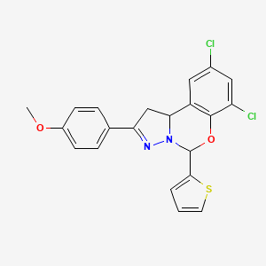 molecular formula C21H16Cl2N2O2S B11991873 7,9-Dichloro-2-(4-methoxyphenyl)-5-(2-thienyl)-1,10b-dihydropyrazolo[1,5-c][1,3]benzoxazine CAS No. 303059-70-3