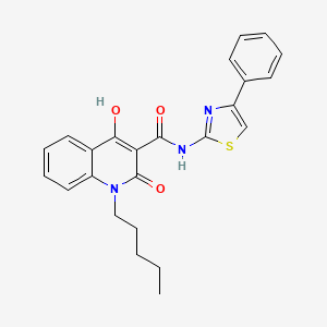 molecular formula C24H23N3O3S B11991943 4-hydroxy-2-oxo-1-pentyl-N-(4-phenyl-1,3-thiazol-2-yl)-1,2-dihydroquinoline-3-carboxamide 