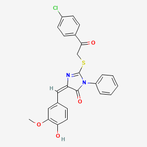 (5E)-2-{[2-(4-chlorophenyl)-2-oxoethyl]sulfanyl}-5-(4-hydroxy-3-methoxybenzylidene)-3-phenyl-3,5-dihydro-4H-imidazol-4-one