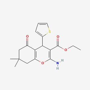 molecular formula C18H21NO4S B11992027 ethyl 2-amino-7,7-dimethyl-5-oxo-4-(thiophen-2-yl)-5,6,7,8-tetrahydro-4H-chromene-3-carboxylate 