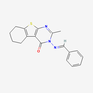 molecular formula C18H17N3OS B11992110 2-methyl-3-{[(E)-phenylmethylidene]amino}-5,6,7,8-tetrahydro[1]benzothieno[2,3-d]pyrimidin-4(3H)-one 