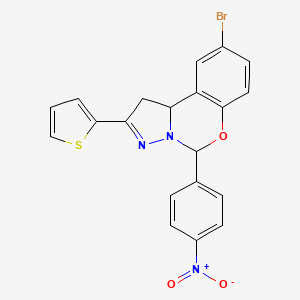 molecular formula C20H14BrN3O3S B11992122 9-Bromo-5-(4-nitrophenyl)-2-(2-thienyl)-1,10B-dihydropyrazolo[1,5-C][1,3]benzoxazine 