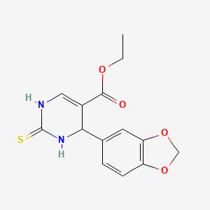 6-Benzo(1,3)dioxol-5-YL-2-mercapto-1,6-2H-pyrimidine-5-carboxylic acid ET ester