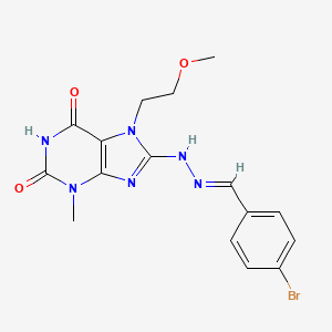 molecular formula C16H17BrN6O3 B11992395 8-[(2E)-2-(4-bromobenzylidene)hydrazinyl]-6-hydroxy-7-(2-methoxyethyl)-3-methyl-3,7-dihydro-2H-purin-2-one 